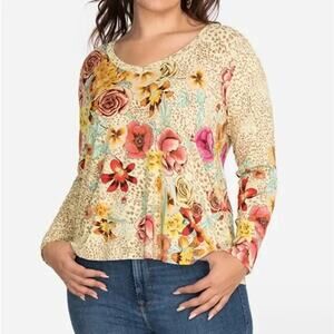 Johnny Was Top Womens Small Hera Swing Tee Flower Swing Bamboo Boho Floral